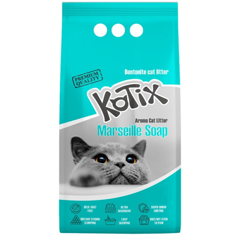 Бентонітовий наповнювач Kotix (Котікс) Marseille Soap марсельське мило, бірюзові гранули для котячого туалету 5 л