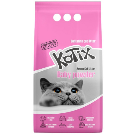 Бентонітовий наповнювач Kotix (Котикс) Baby Powder дитяча присипка, рожеві гранули для котячого туалету 10 л