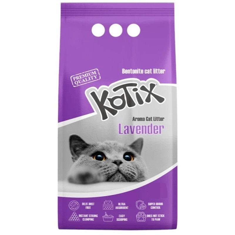 Бентонітовий наповнювач Kotix (Котікс) Lavender з ніжним ароматом лаванди для котячого туалету 5 л