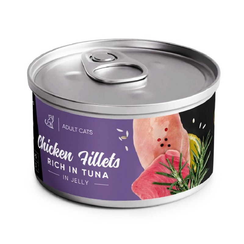 Вологий корм Savory Chicken Fillets rich in Tuna in Jelly for Adult Cats 70 г філе курки з тунцем в желе для дорослих котів