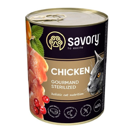 Savory Sterilised Chicken 400 г вологий корм з куркою для дорослих стерилізованих кішок