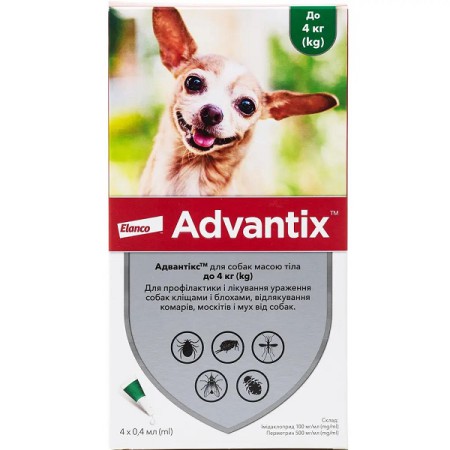 Краплі Elanco (Bayer) Advantix від бліх і кліщів для собак до 4 кг 1 піпетка