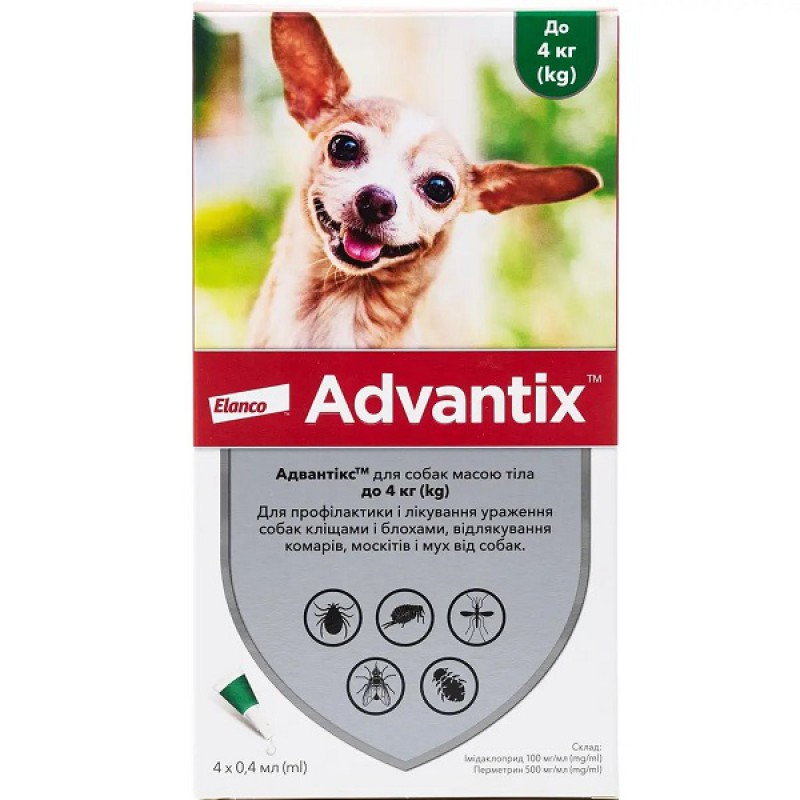 Краплі Elanco (Bayer) Advantix від бліх і кліщів для собак до 4 кг 1 піпетка